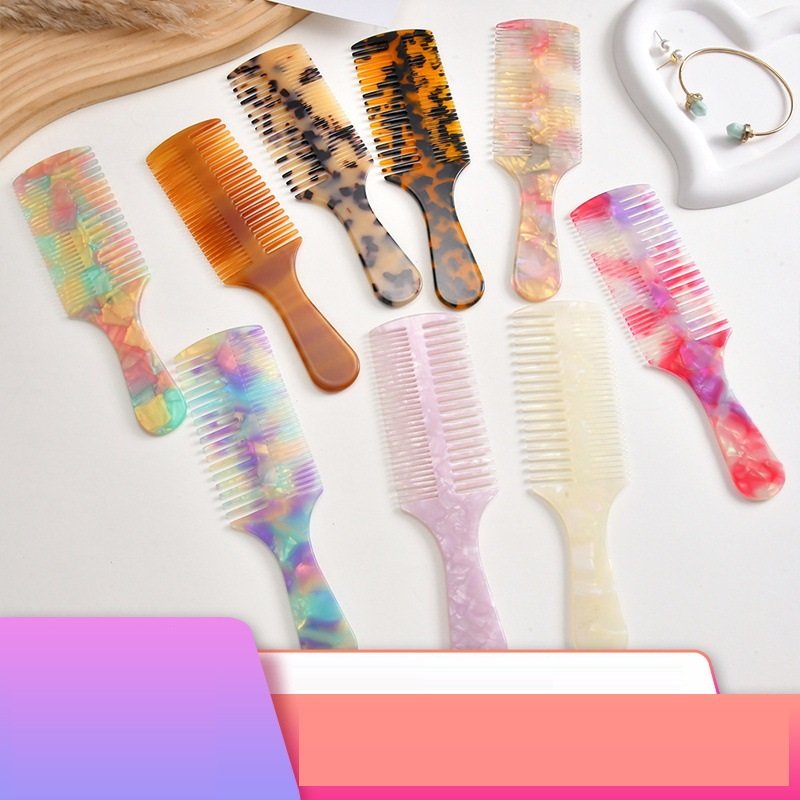 Luxury Marble Acetate Hair Comb – Colorful Double-Sided Irregular Fashion Comb for Detangling & Styling