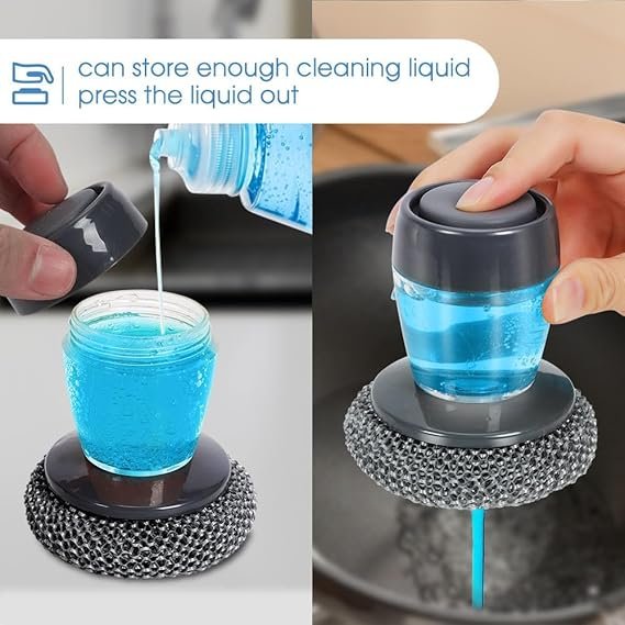 Premium Soap Dispensing Pot Brush – Automatic Liquid Dishwashing Scrubber with Soap Tank for Kitchen Cleaning