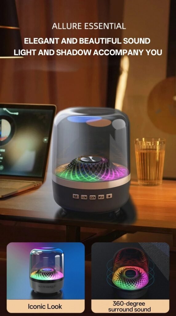 Futuristic Transparent Bluetooth Speaker with Panoramic Sound & RGB Lights