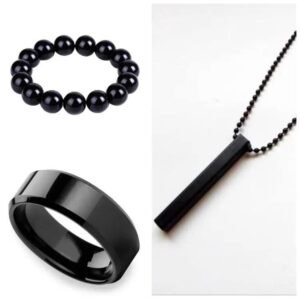 Modern Men's Jewelry Set Black Ring Bracelet Pendant