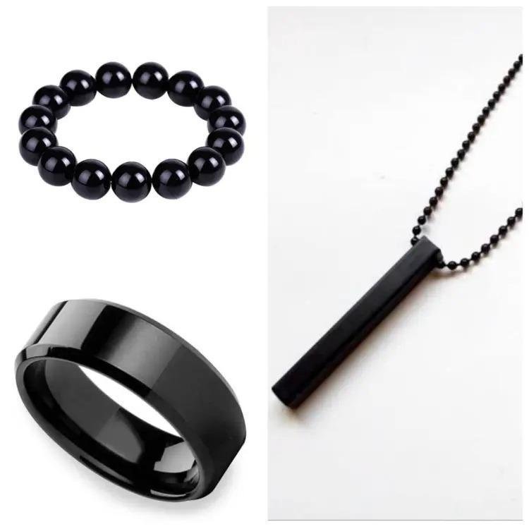 Modern Men's Jewelry Set Black Ring Bracelet Pendant