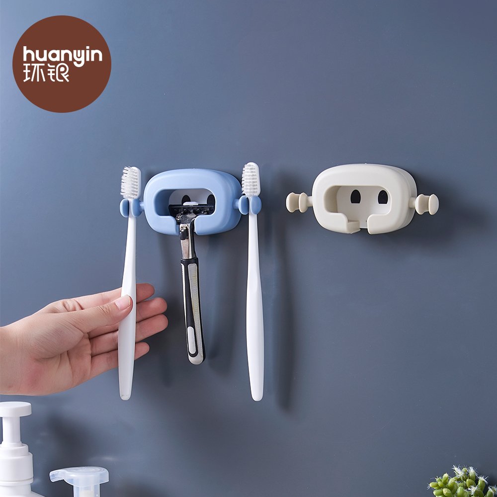 Creative Robot Double Toothbrush Holder – Fun Wall-Mounted Suction Hook for Couples & Kids – Modern Bathroom Organizer