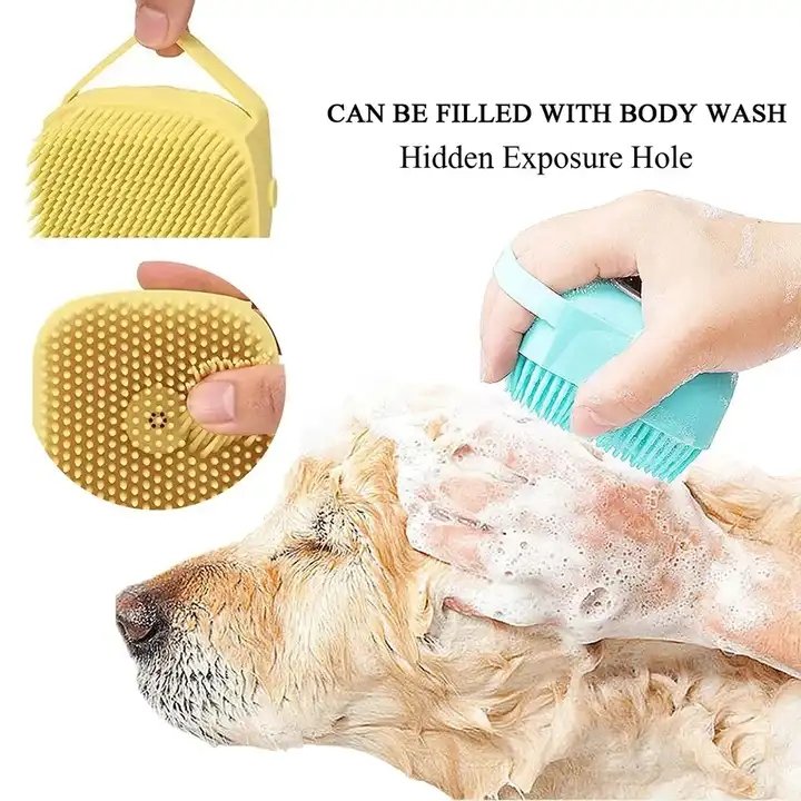 2-in-1 Silicone Pet Bath Brush & Shampoo Dispenser – Soft Rubber Massage Comb for Dogs and Cats