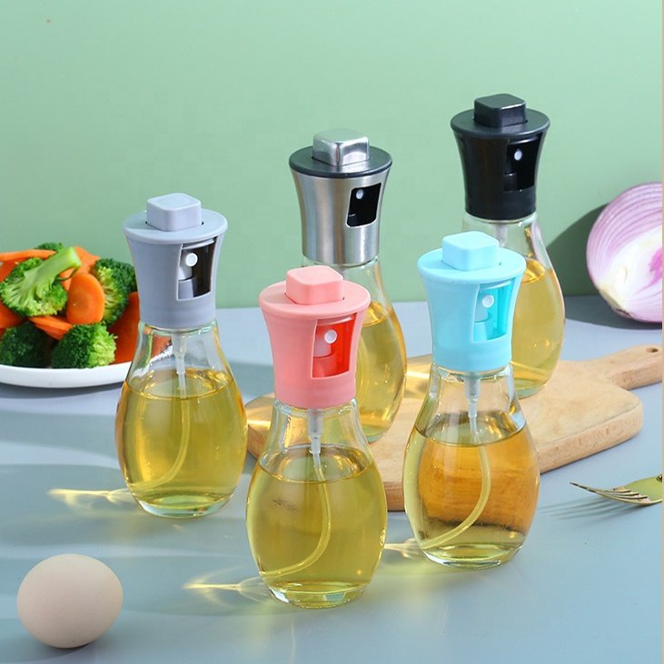 180ml Premium Glass Oil Dispenser – Leak-Proof Oil Spray Pump Bottle with Stainless Steel & Plastic Lid for Cooking & BBQ